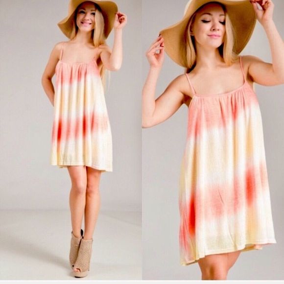 Pink Orange Yellow Tie Dye Sun Dress Fully Lined - Picture 1 of 10
